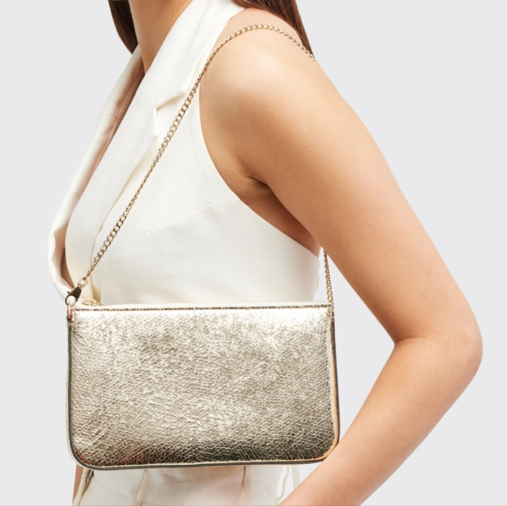 NIB Christian Louboutin Loubila Metallic Leather Pouch Clutch Bag Color Platine